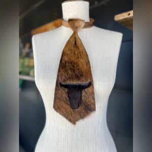 Dirty Mojave Leather Heirloom Wide Necktie Steer Patch Western Necklace